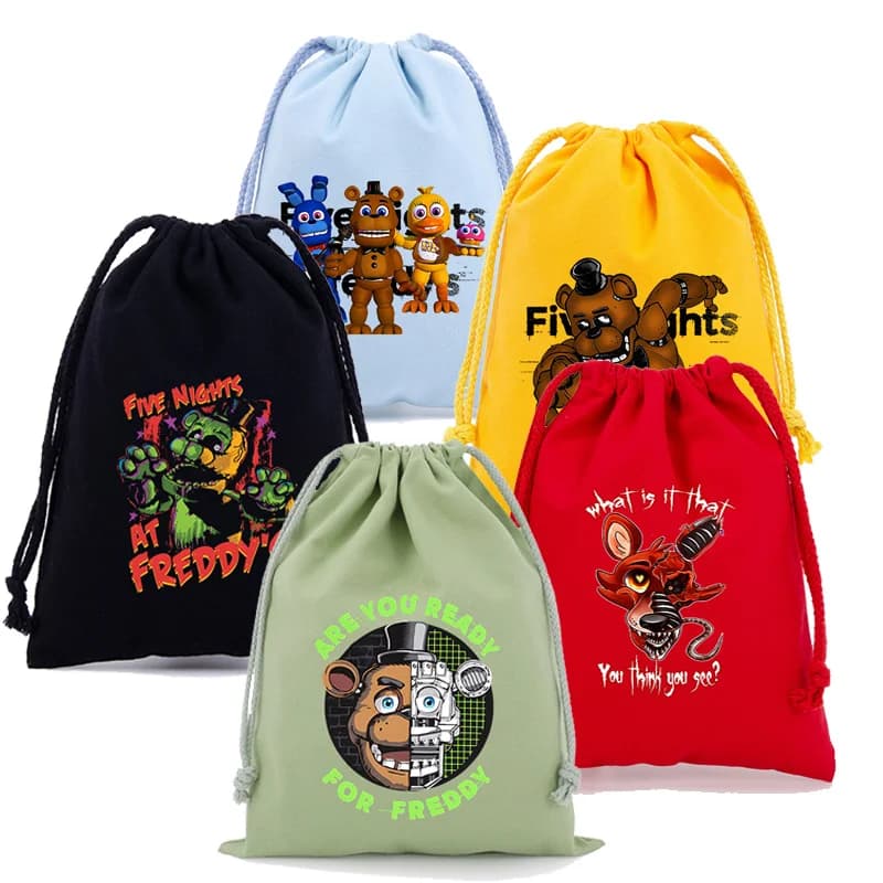 Fnafs Bags with Drawstring Five Nights Freddys Anime Cartoon Makeup Bag for Candy Bag for Boys and Girls Handbags pocket cotton gift bag
