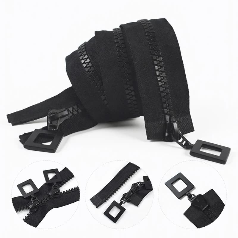 2/5 Pezzi 5 # Cerniera in resina a doppio cursore per cucito, 50-150 cm, nera, resistente, a metraggio, per giubbotti e kit di riparazione fai da te