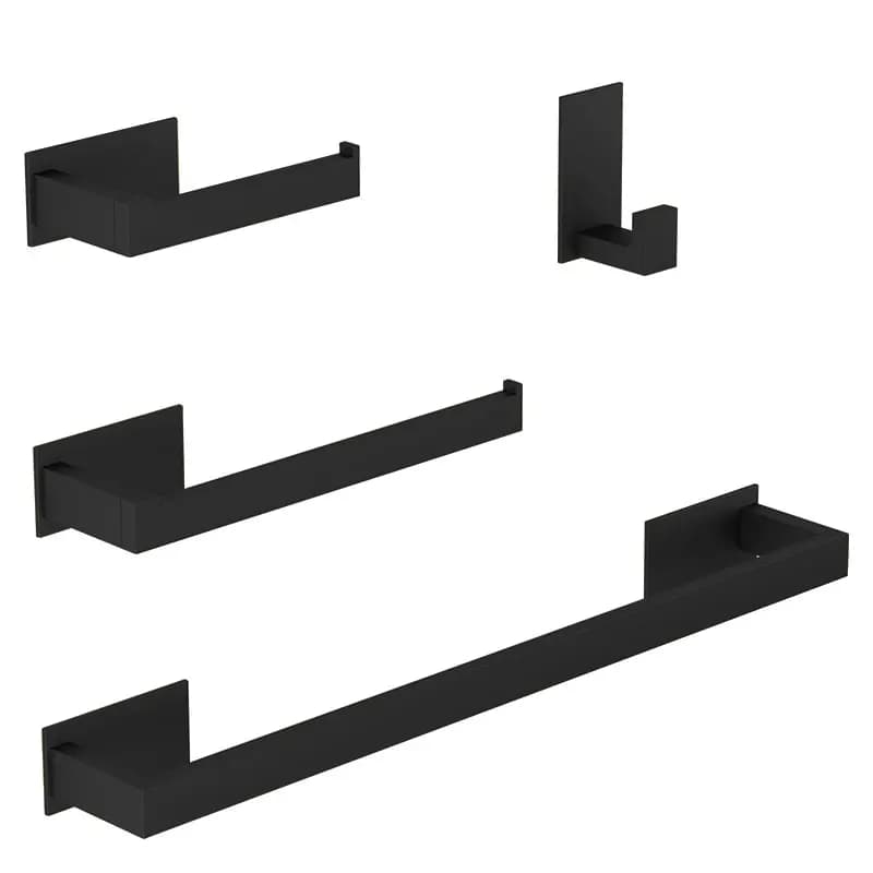 Set di accessori per il bagno nero autoadesivo, gancio per accappatoio, portasciugamani, portasciugamani, porta carta, set di accessori senza chiodi