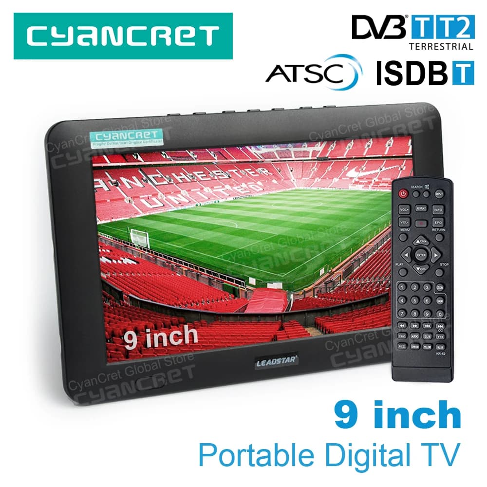 LEADSTAR D9 TV portatile da 9 pollici DVB-T2 ATSC ISDB-T TDT digitale e analogica, mini televisore da auto compatto, supporta TF, MP4, H.265, AC3