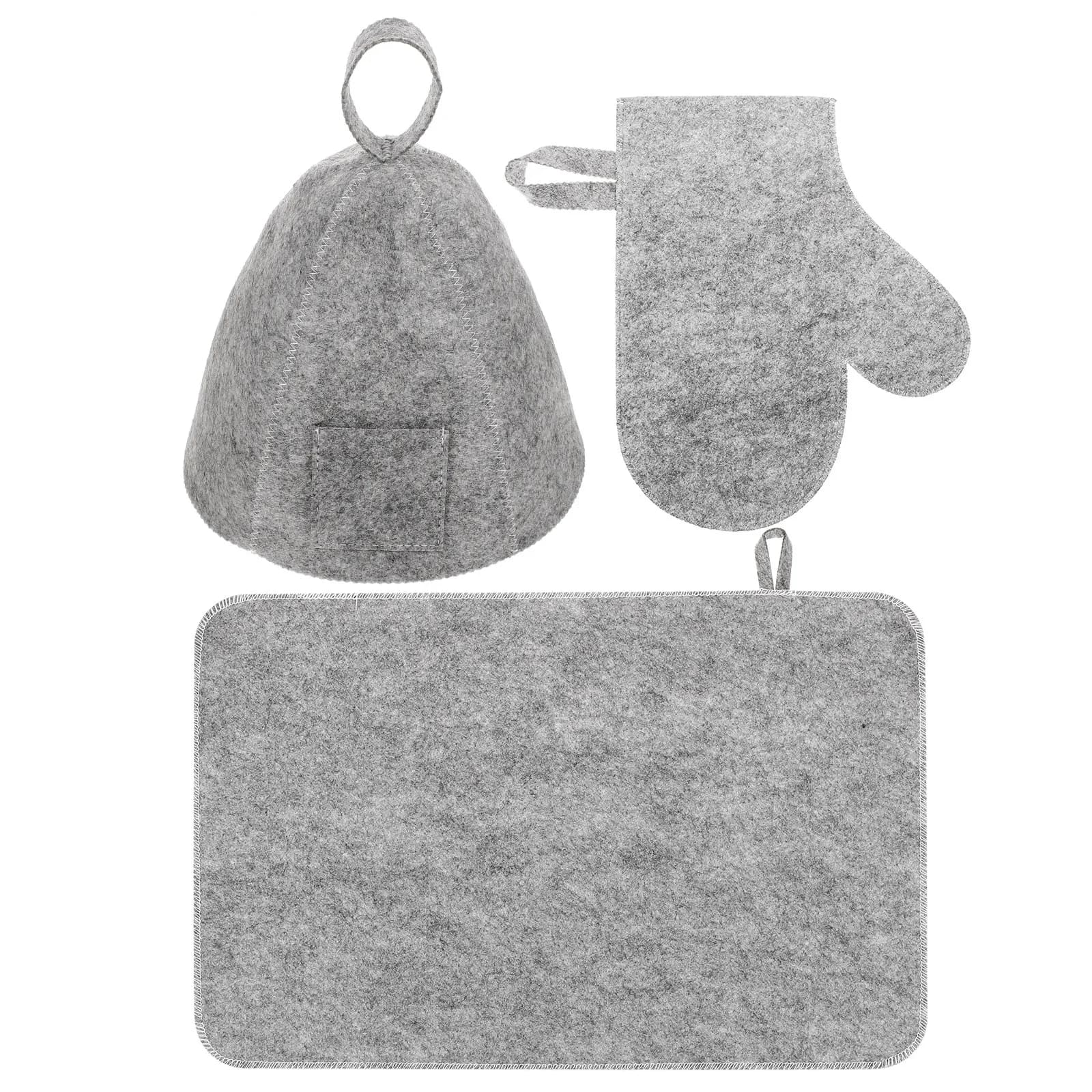 1Set Felt Sauna Hat Glove Cushion Mat Set Soft Comfortable Sauna Bath Hair Hand Protection Women Shower Caps Felt Mat