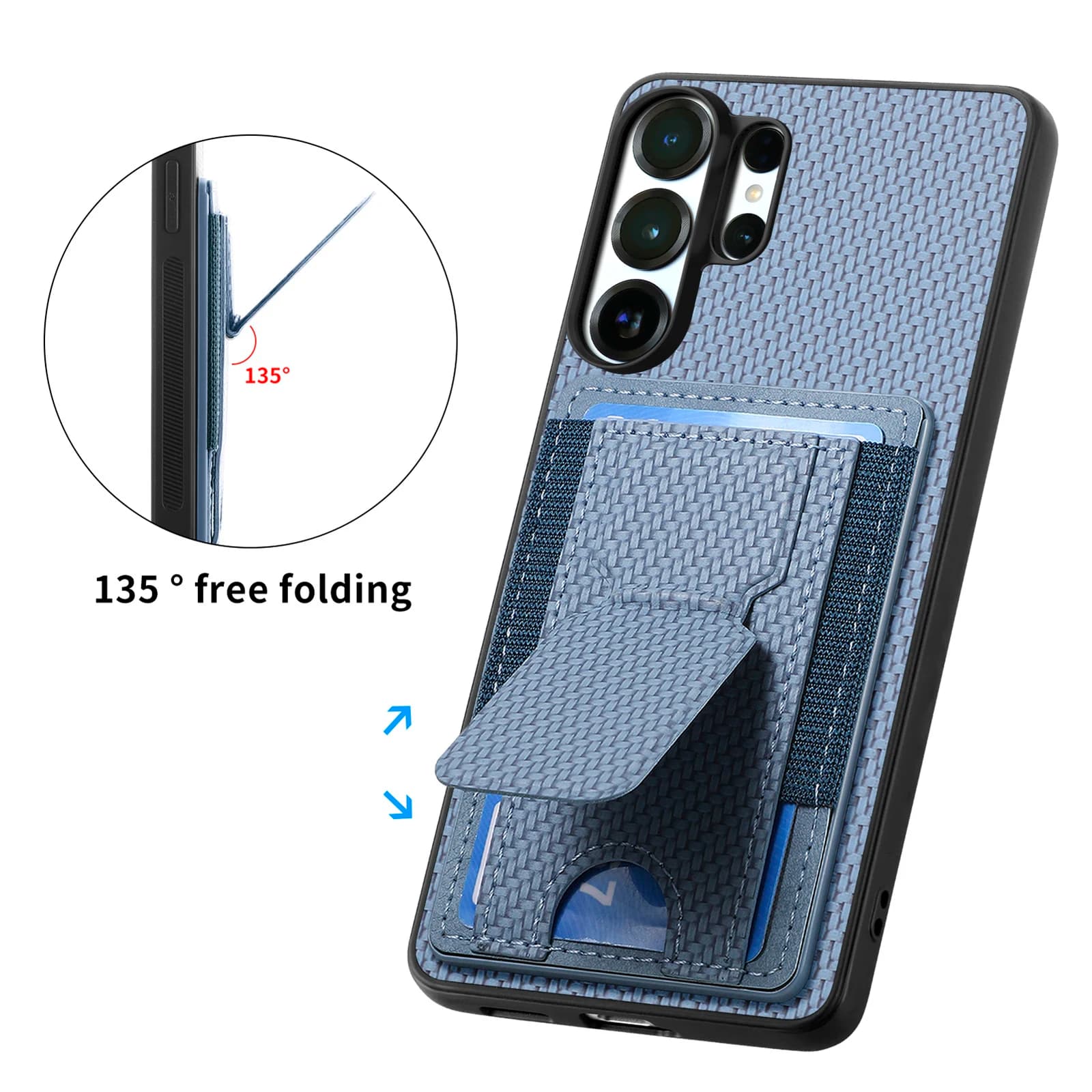 Foldable carbon fiber wallet case with card slot and stand for Samsung S26 S25FE Ultra S24 Plus S23 S21
