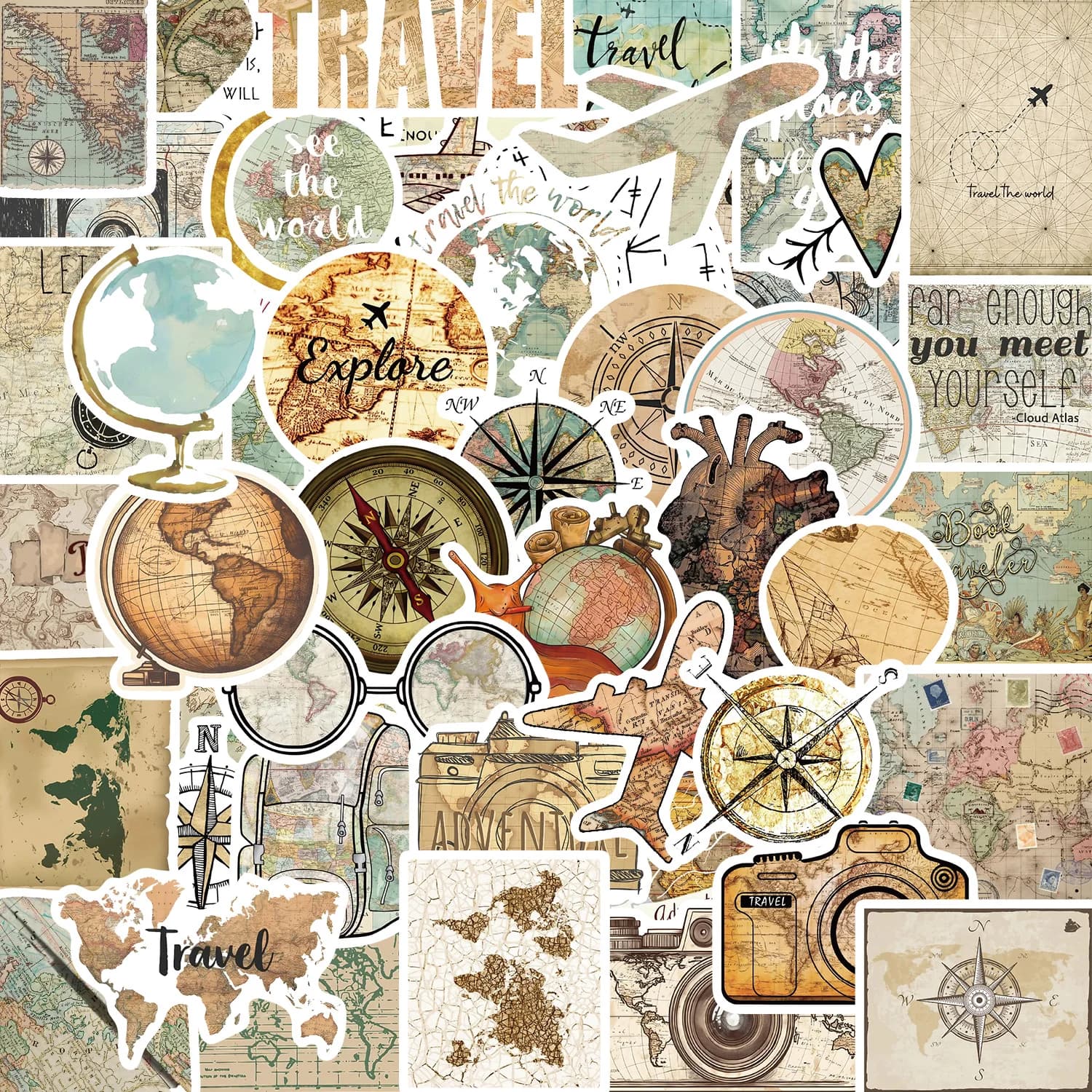 50pcs Cartoon Travel The Map Stickers for DIY Stationery Travel Luggage Notebook Guitar Laptop Phone Toy