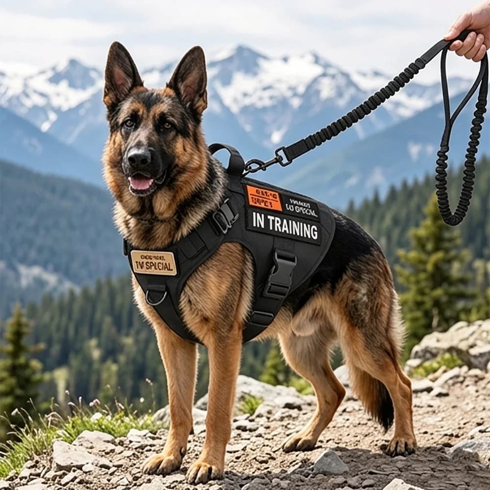 Tactical Dog Harness Leash Set with Patches Heavy Duty Adjustable No Pull Dog Vest for Large Medium Dog Outdoor Training Walking