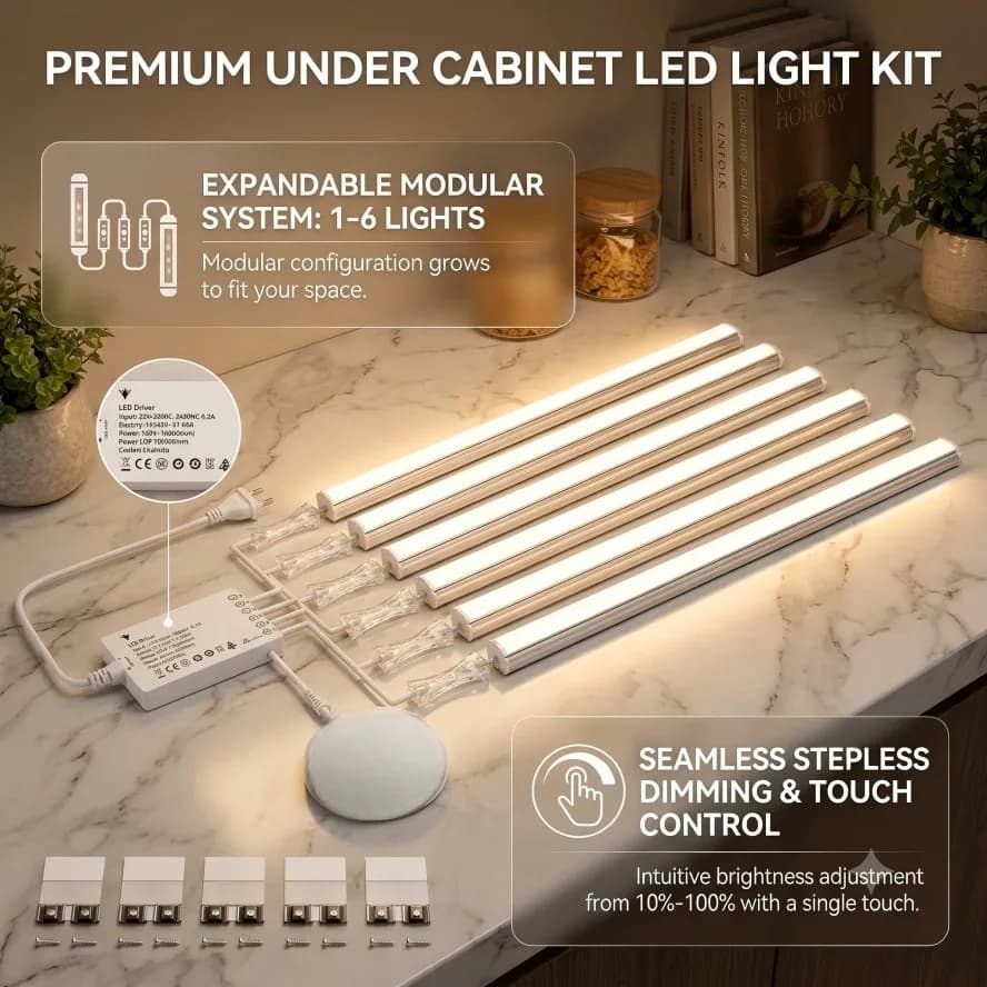 1-6Pcs Kitchen Dimmable LED Under Cabinet Light Penetrable Wood Hand Scan Motion Sensor Touch Switch Bathroom Bar Night Lamp