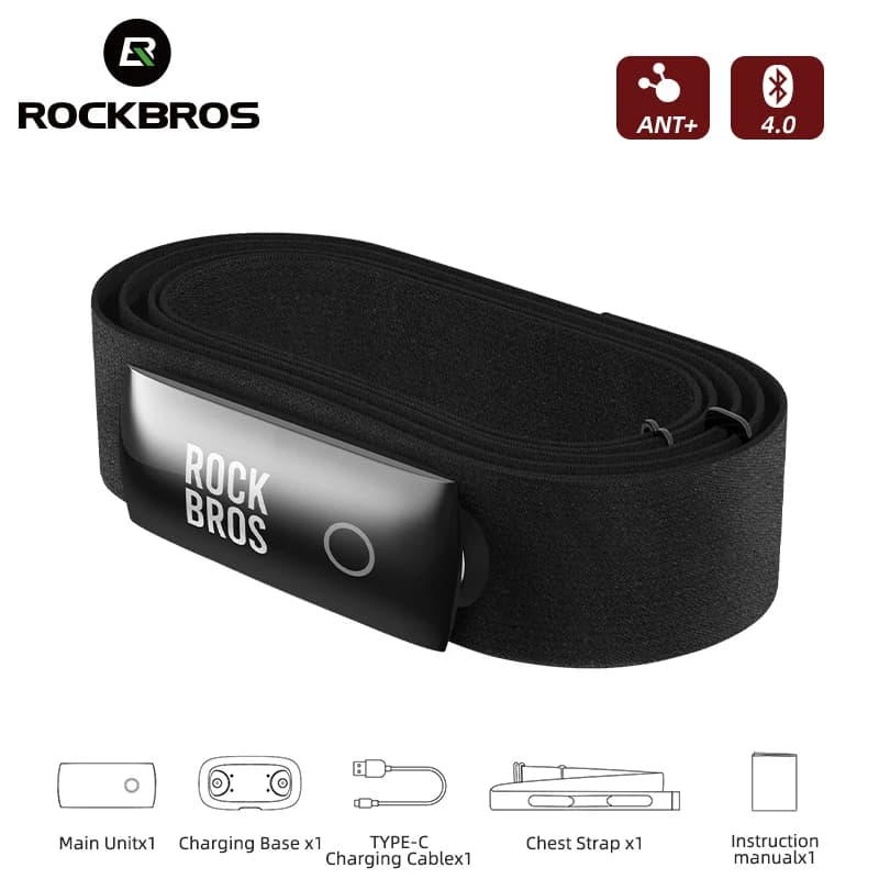 ROCKBROS H828 Sensore di Frequenza Cardiaca Bluetooth ANT+ con Fascia Toracica, Monitor HR Impermeabile per Computer, Bici e Sport