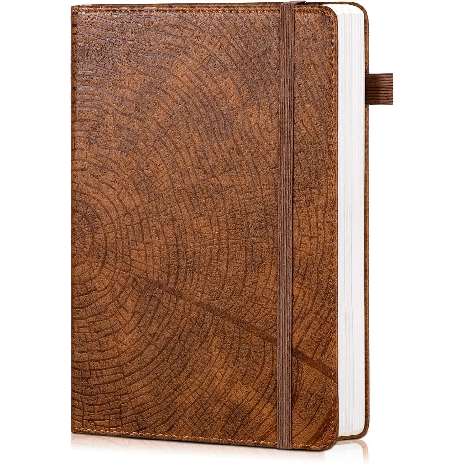 Leather Bound Journal with Tree Growth Ring Design, A5 Hardcover Notebook 256 Pages 100 GSM for Writing, Note Taking, Travel