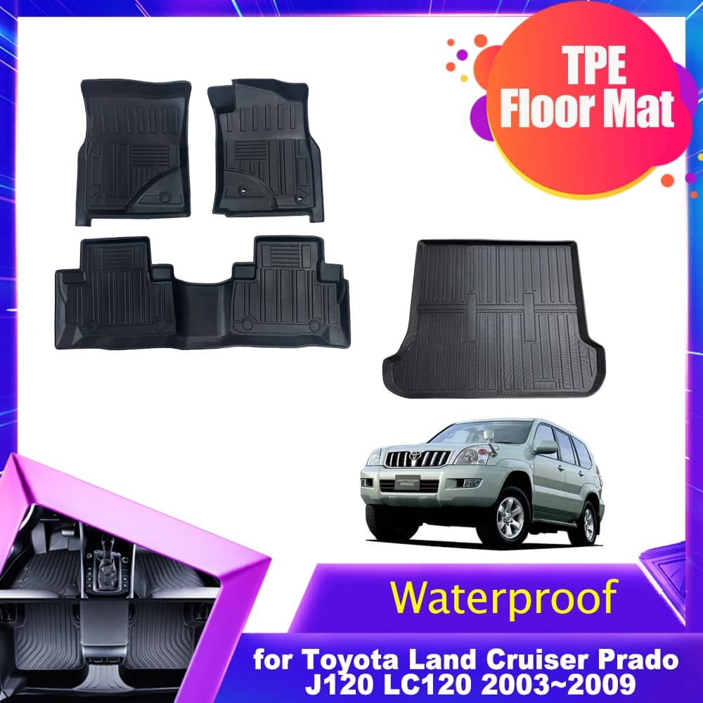 Tappetino per Toyota Land Cruiser Prado J120 LC120 2003~2009, Rivestimento in TPE per Bagagliaio, Impermeabile, Antiscivolo, Accessori Protettivi