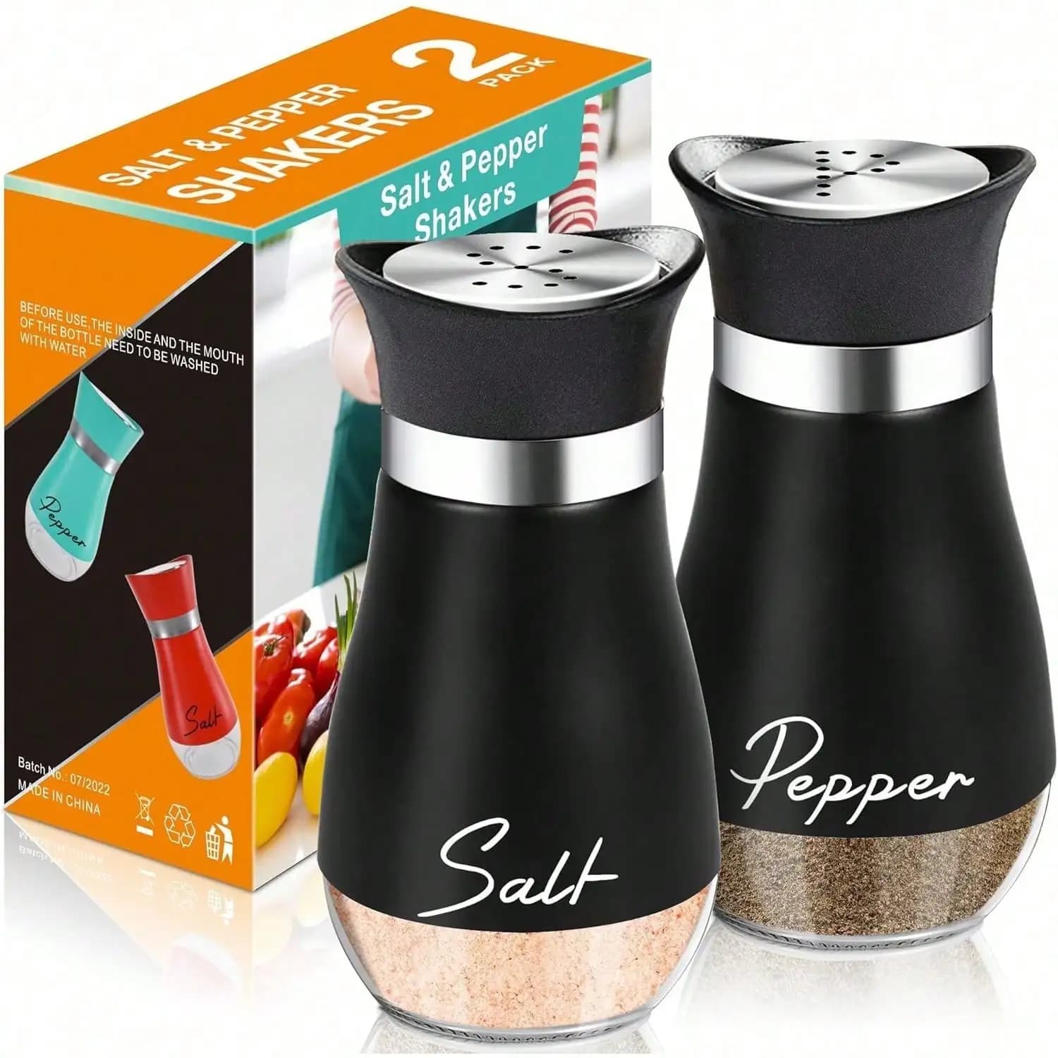 Set di Saliera e Pepiera, Contenitori in Vetro da 120 ml con Coperchio in Acciaio Inox per Cucina, Tavola, Camper, Campeggio