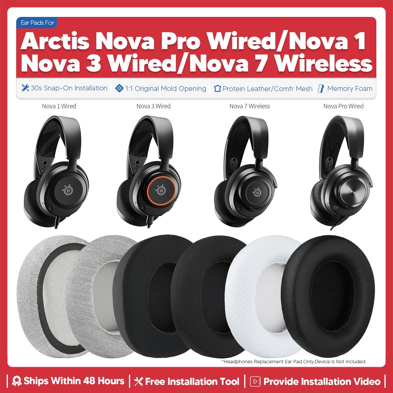 Cuscinetti auricolari di ricambio per SteelSeries Arctis Nova Pro Wired Nova 1 3 7 Accessori per cuffie wireless Cuscino auricolare Memory Foam