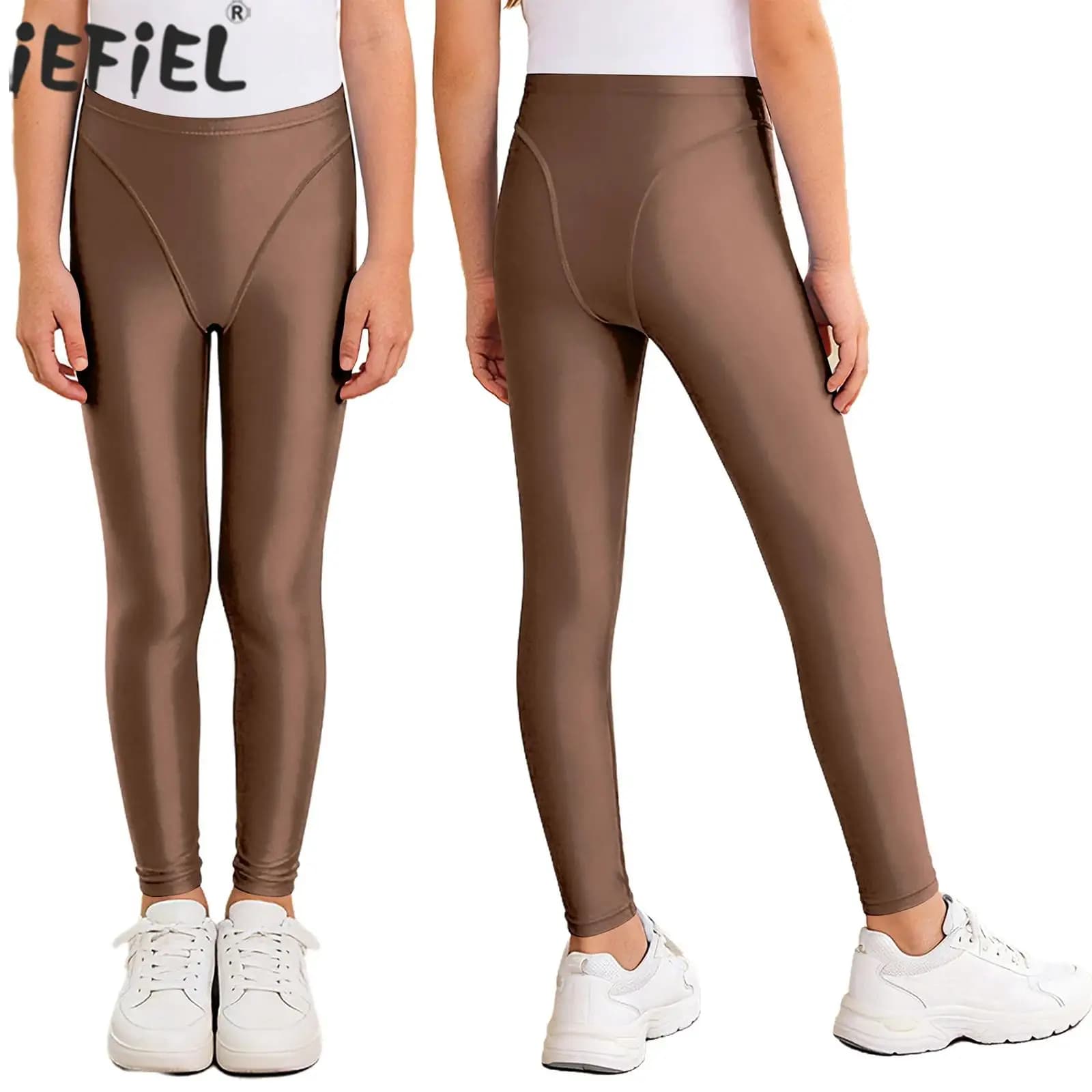 Leggings da yoga sportivi lucidi per ragazze per bambini Cintura elastica Pantaloni elasticizzati Danza Ginnastica Allenamento Fitness Corsa Abbigliamento sportivo