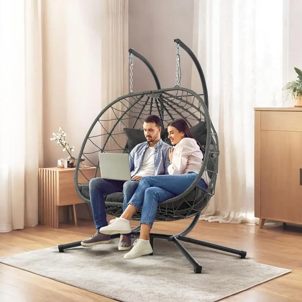 Sedia a dondolo a forma di uovo per 2 persone con cuscino, amaca sospesa per interni/esterni, per patio, giardino o camera da letto
