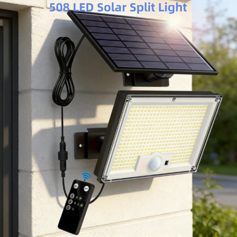 Luce Solare da Esterno 508 LED: Bianco Brillante IP65 Impermeabile, Lampada di Sicurezza con Sensore di Movimento e Telecomando, 3 Modalità 2-in-1 Faretto