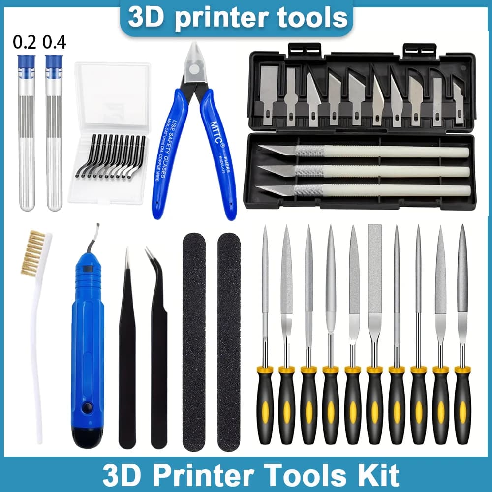 3D Printer Tools Kit Nozzle Cleaning Tools Removal Scrapers Files Brushes Wire Cutter Engraving Knife for FDM/SLA 3D Printers