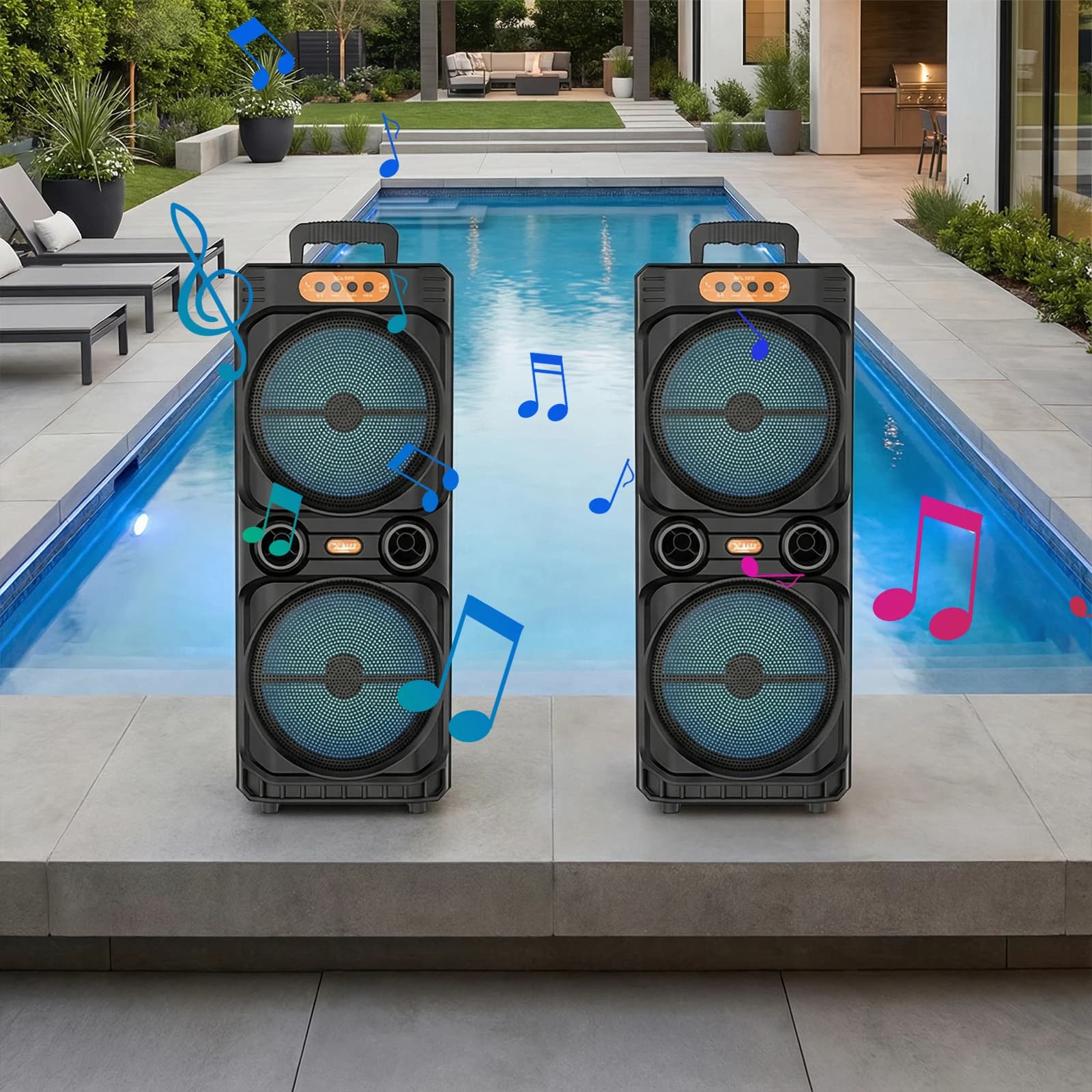 Altoparlante Bluetooth Portatile 16W, Speaker Wireless da Esterno con Bassi Potenti, Colonna Sonora Stereo ad Alta Potenza per Feste e Balli