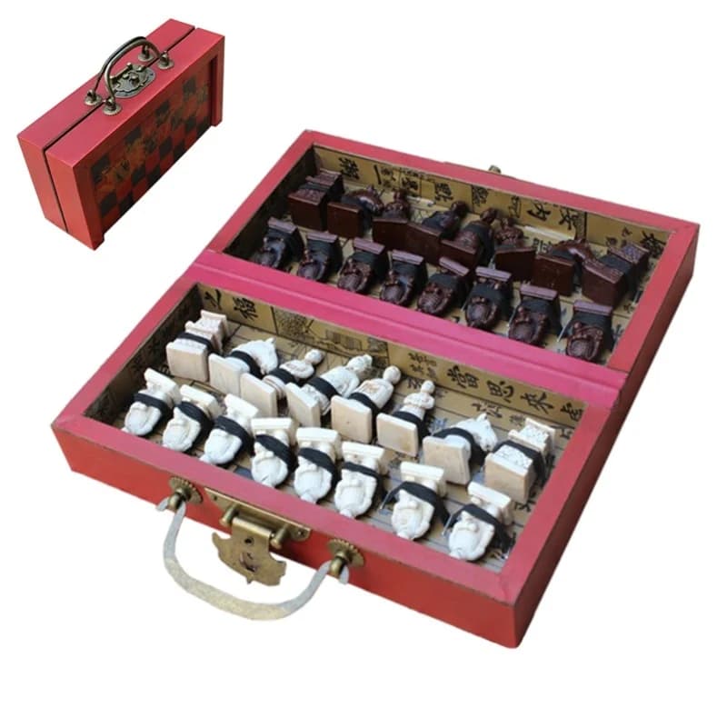 Wooden International Chess Set Terracotta Warriors Chess Pieces Chess Game Christmas Gift