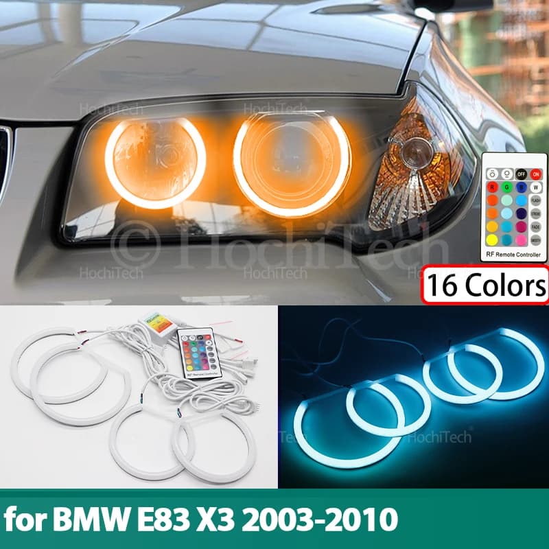 Luci RGB in cotone multicolore con telecomando LED Angel Eyes Anelli per BMW E83 X3 2003-2010 Accessori auto