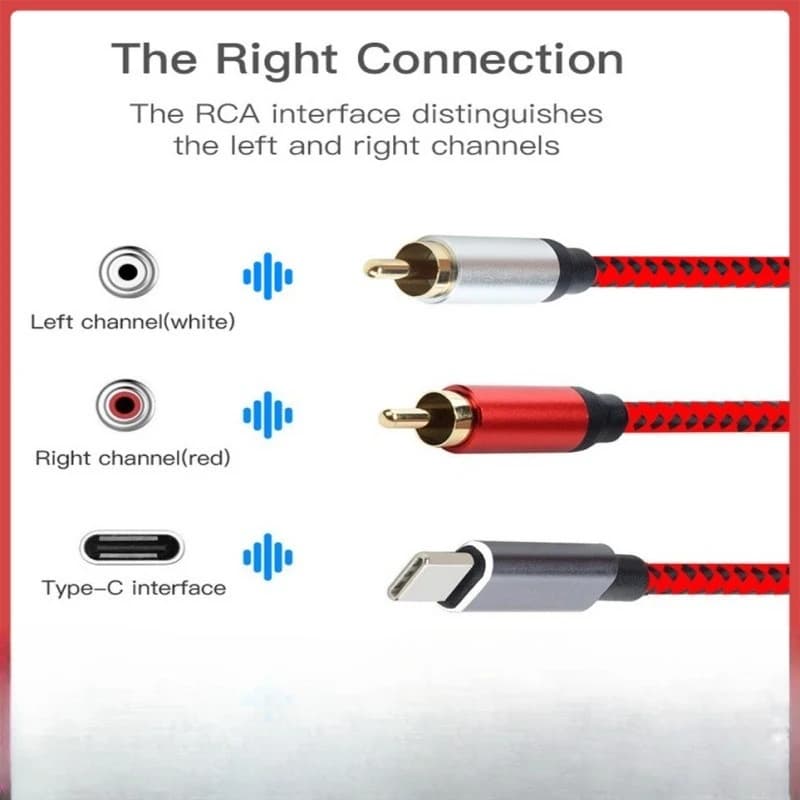 USB C 2RCA Male Type C to RCA Male to Y RCA Splitter Adapter for cable Auxiliary stereo speaker amplifier for car