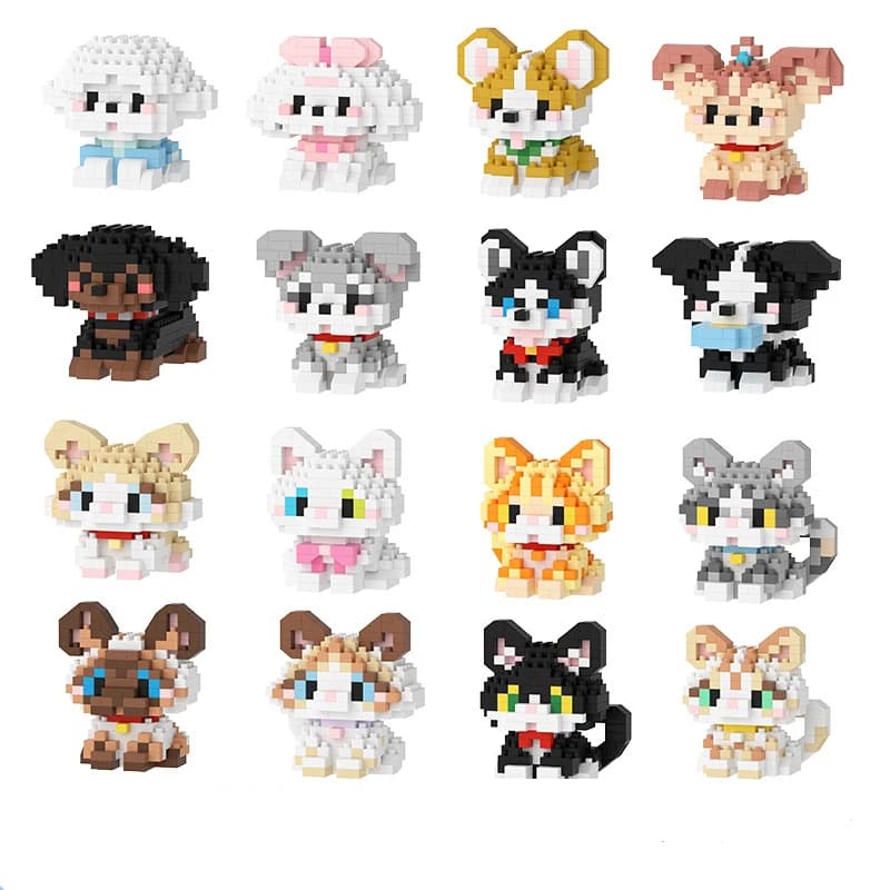 18 styles small dog cat cute pet pet small block pattern series ornaments toys for kids bricks miniature