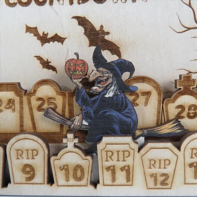ABGU Calendario dell'Avvento di Halloween (2023 Nuovo) 31 giorni Calendario a blocchi di legno in movimento di Halloween Calendario per il conto alla rovescia Halloween Home A