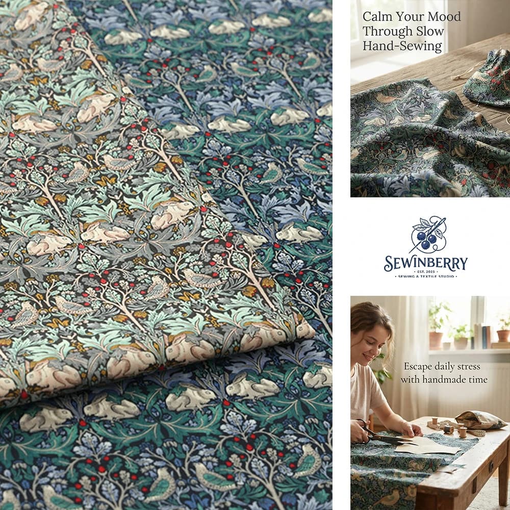 Vintage William Morris Rabbit Bird Botanical Printed Cotton Fabric Stress-Relief DIY Sewing Material For Dress Blouse Projects