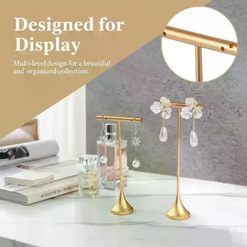 Aluminum Alloy T-Shape Earring Display Stand Storage Shelf Detachable Dangle Jewelry Ring Organizer Moisture-proof Space Saving