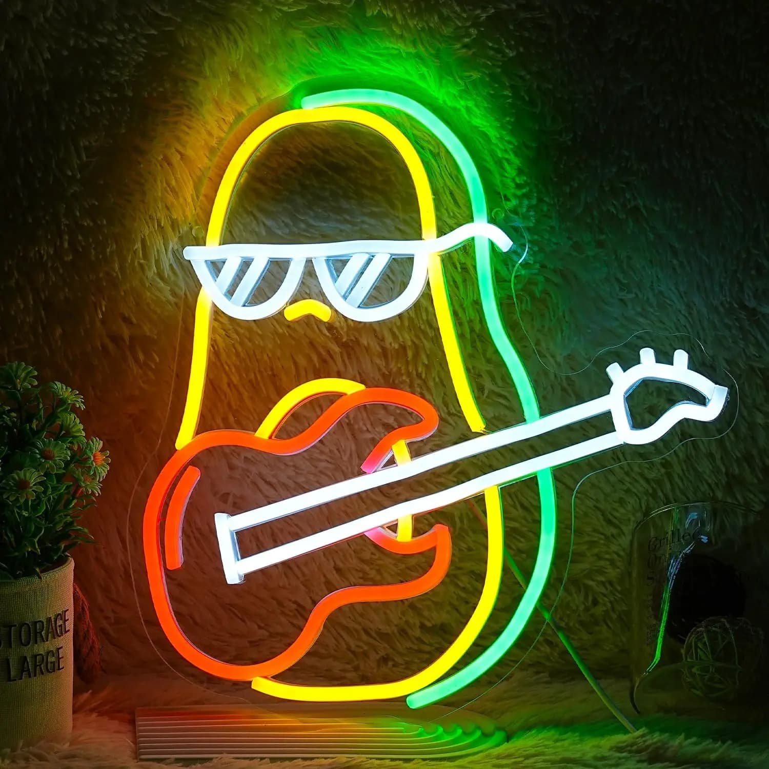 Insegna al Neon a Forma di Chitarra con Avocado, Luce LED USB per Feste Musicali, Bar, Club, Sale Giochi, Camera da Letto, Decorazione Estetica, Regalo