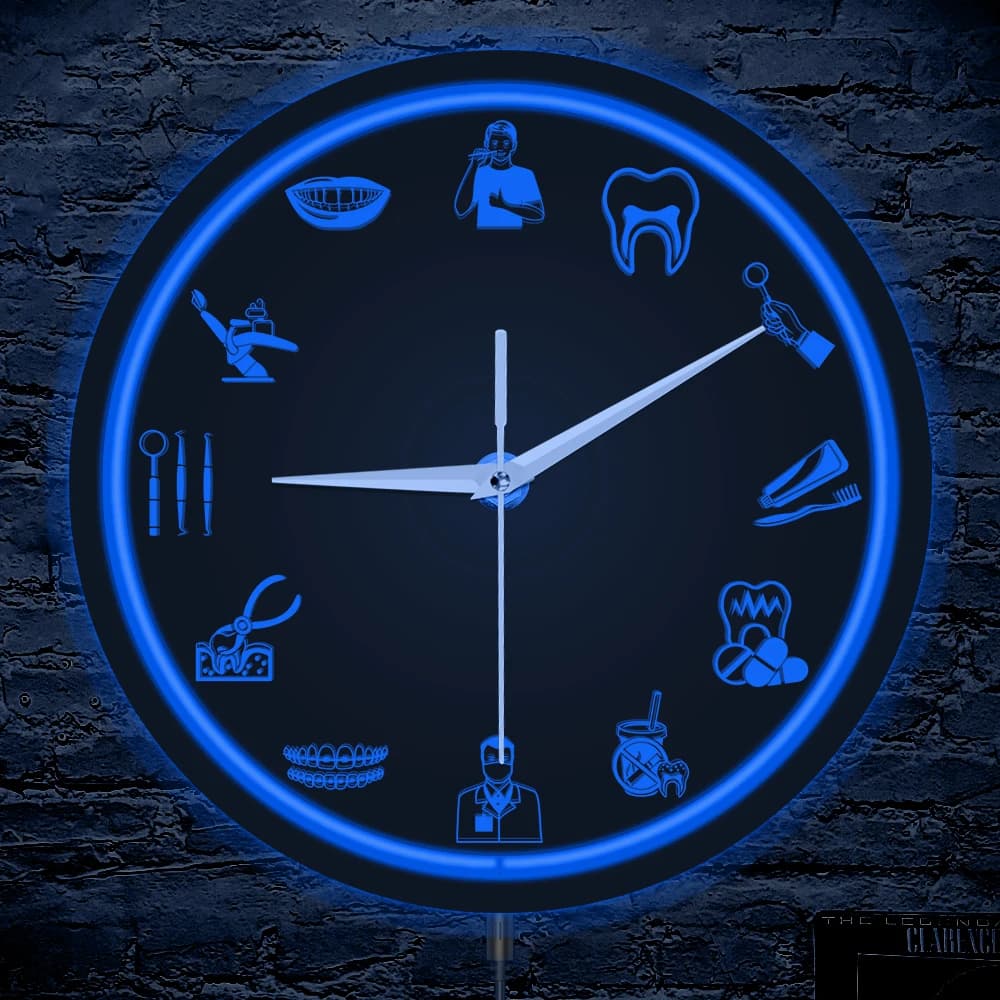 Endodontista LED Insegna al neon Struttura in metallo Orologio da parete illuminato Ortodonzia Chirurgo Orologio da ufficio dentale Dentista Endodontista Regalo