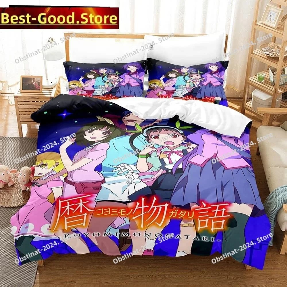 Moda 3D Anime Serie Monogatari Set biancheria da letto Stampato singolo Piumino trapunta Copripiumino Federa 3 pezzi Bambini Taglia adulto