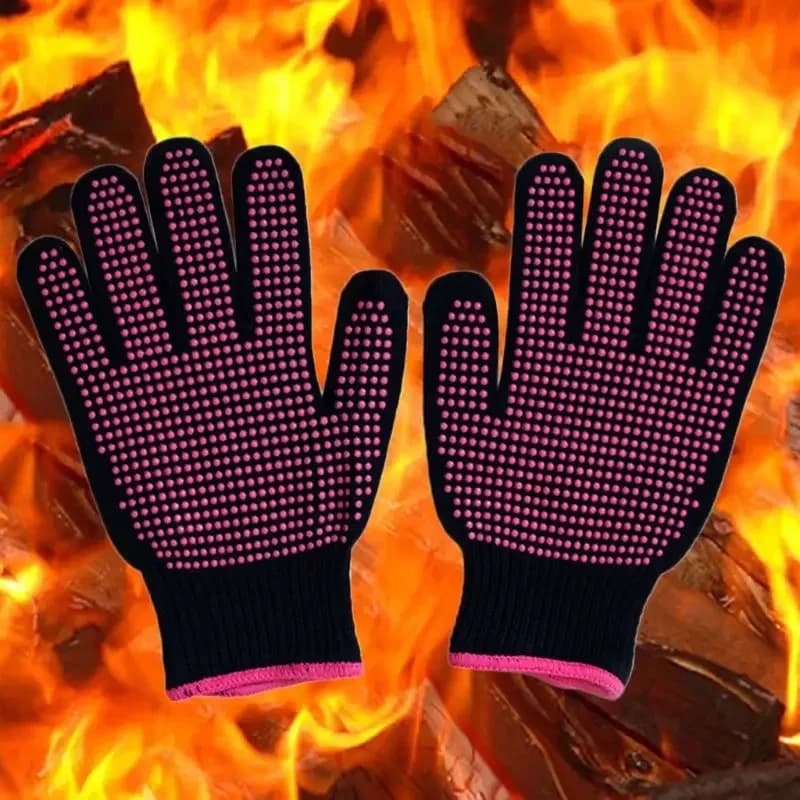 1 pair of heat-resistant oven gloves: cutting-resistant silicone barbecue gloves and anti-slip for kitchen, grill, camping and pots