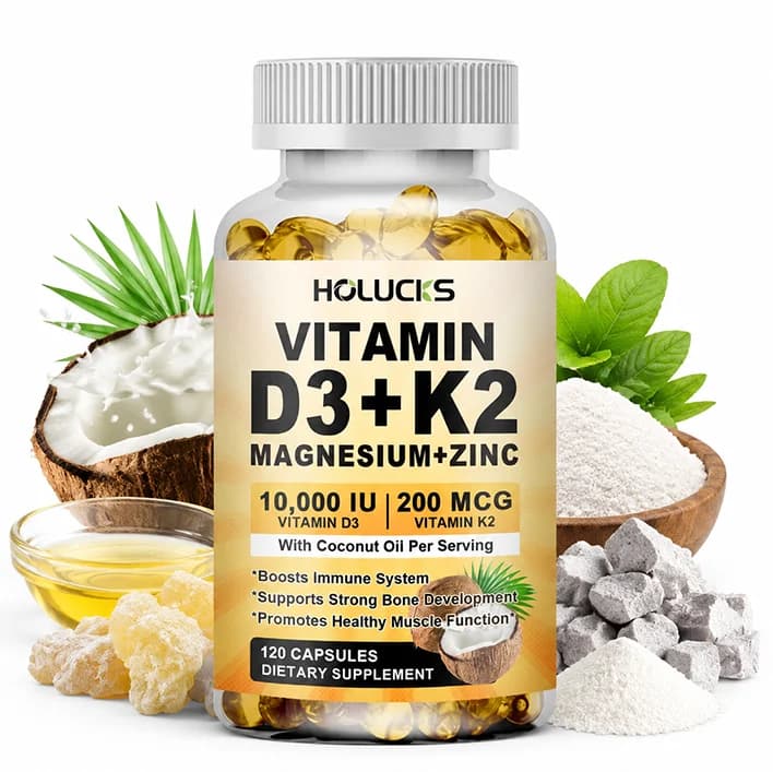 Premium D3+K2 Supplement, with Magnesium & Zinc, Supports Calcium Absorption, Bone & Joint Strength, Heart & Immune Health
