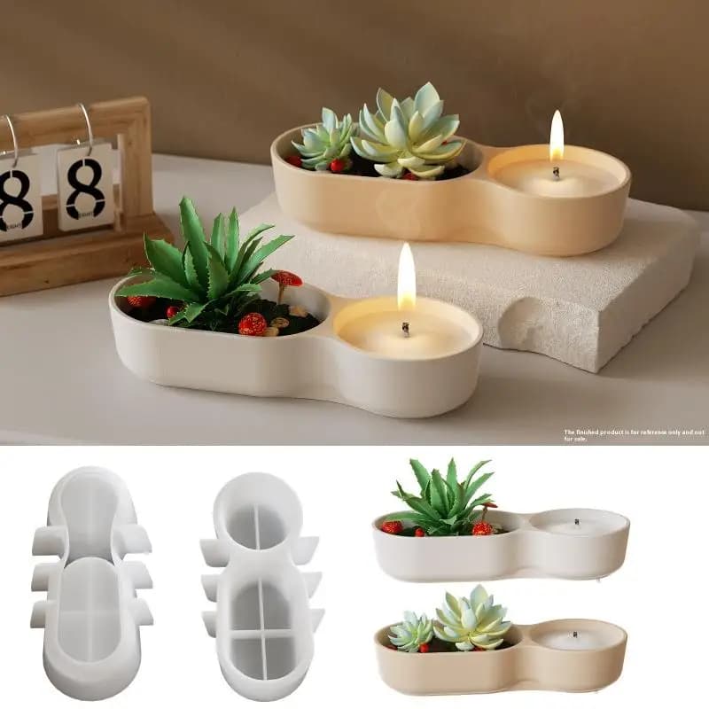 Double-Cup Plant Pot Silicone Mold DIY Handmade Creative Scented Candle Cup Jewelry Storage Box Resin Mold Plaster Making Craft