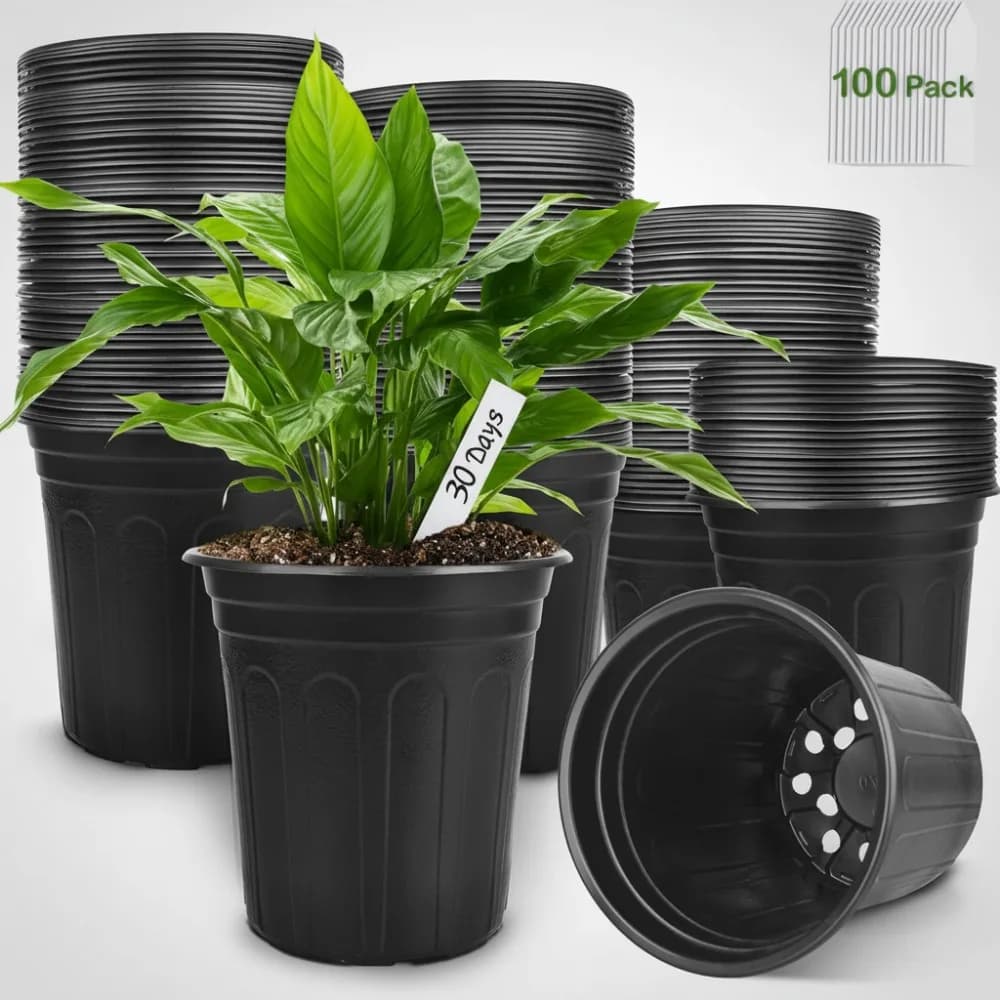 Confezione da 100 vasi per piante in plastica da 1 gallone con fori di drenaggio, vasi da fiori per vivaio da 6,7 pollici per piantine di piante grasse da giardinaggio