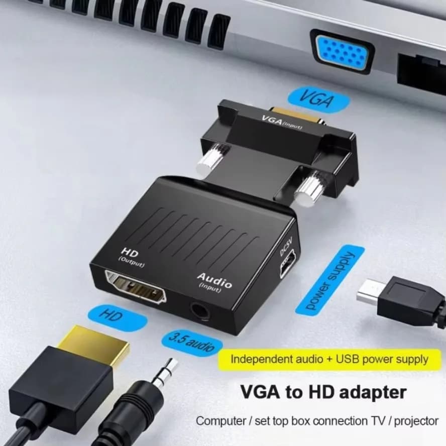 1080P Male VGA to HDMI-compatible Female Converter Adapter with 3.5mm Audio Portable HDMI-compatible to VGA Connector Laptop PC