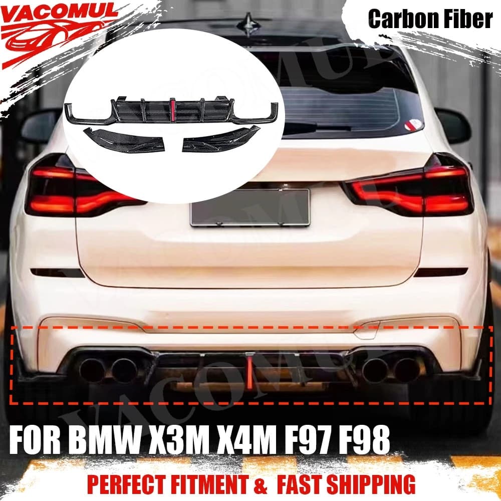 VACOMUL For BMW X3M X4M F97 F98 2019-2023 Carbon Fiber Rear Bumper Lip Spoiler Rear Diffuser Splitters Canard Flap
