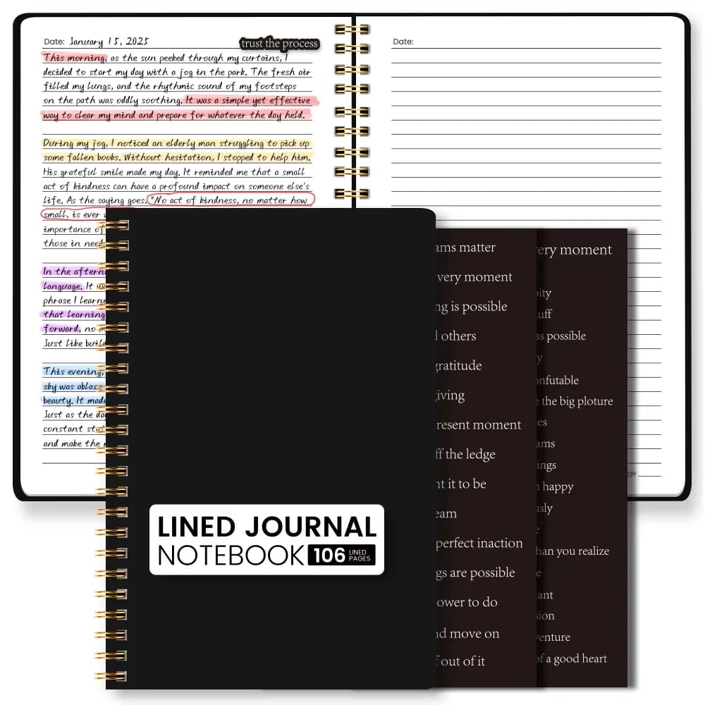 Quaderno A5 a Righe con Adesivi Motivazionali, Diario a Spirale, 106 Pagine, Planner Estetico per Lavoro e Studio