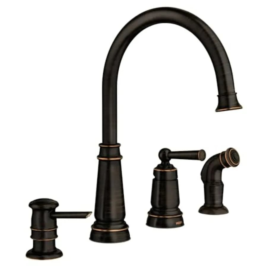 Rubinetto da cucina Mediterranean Bronze monocomando ad arco alto a 4 fori con dispenser sapone 87042BRB