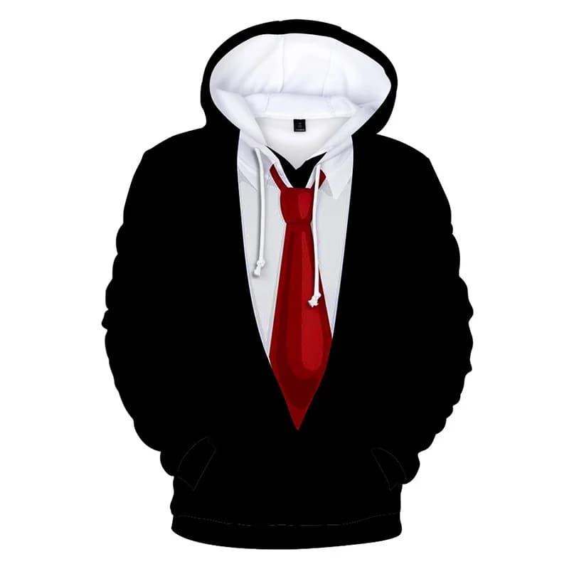 Divertente abito finto Moda 3D Felpe con cappuccio Tuxedo Papillon Stampa Felpa con cappuccio allentata Cosplay Pullover casual Streetwear Abito finto