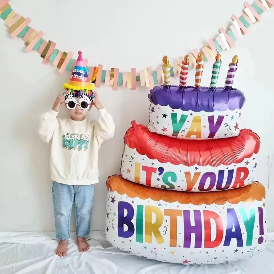 Grandi Palloncini in Foil a Forma di Candela per Torta di Compleanno a 3 Strati con Strisce e Pois, Decorazione per Feste e Accessori per Foto