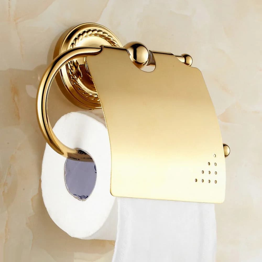 Accessorio per il bagno portarotolo di carta igienica da bagno a parete in ottone color oro di lusso mba604