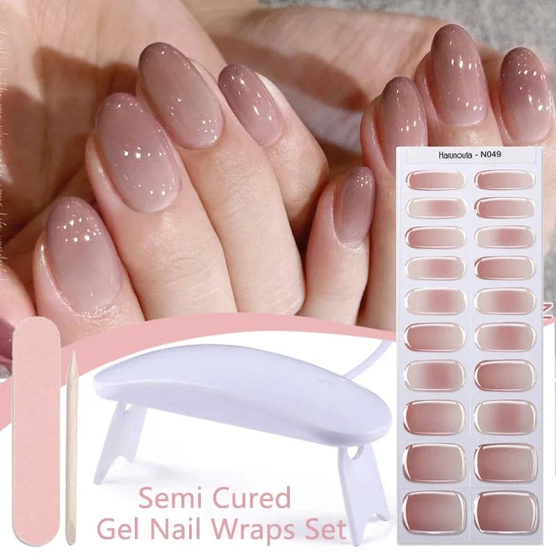 Harunouta 4 pz/set gradiente gelatina semi curata gel strisce per unghie con lampada per unghie rosa nudo adesivi per unghie impermeabili involucro di lunga durata