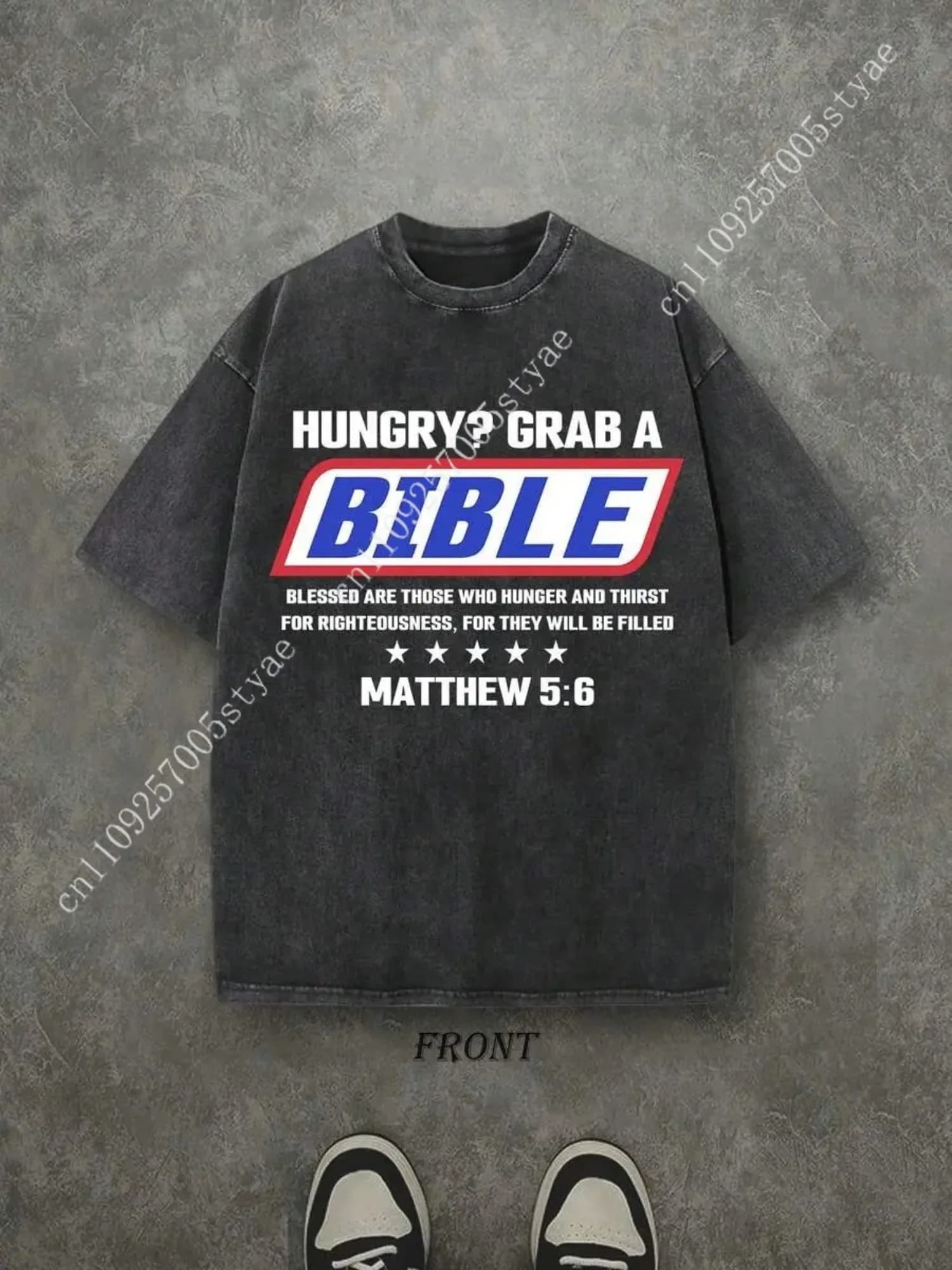 HUNGRY? GRAB A Unisex Washed Christian Shirt, Christian Scripture T-Shirt, Vintage Retro Washed Shirt Single-Sided Printed (230