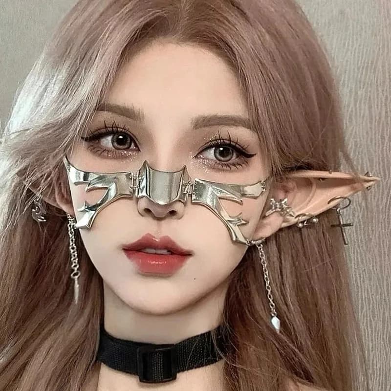 NewNew Gothic Hip Hop Maschera in metallo Meccanico Mecha Alien Fluido Viso Ornamento Orecchini Ragazzi Ragazze Street Cool Party Gioielli Regali2
