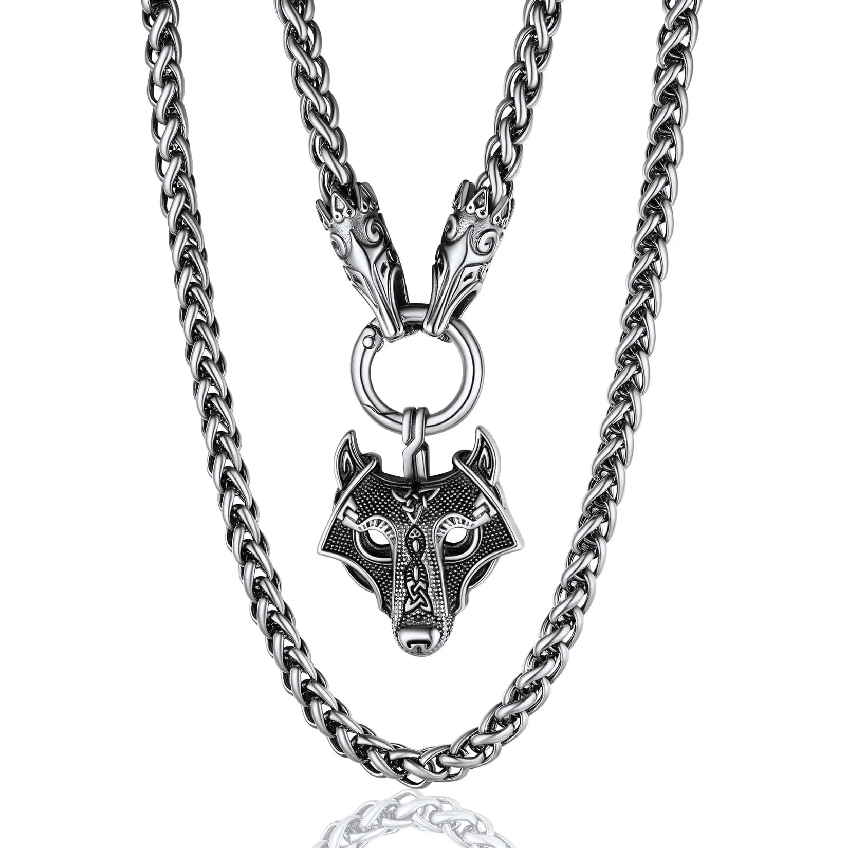 ChainsPro Collana da uomo con lupo Fenrir grosso, con catena da 28 pollici, gioielli vichinghi norvegesi in acciaio inossidabile, placcato oro/nero