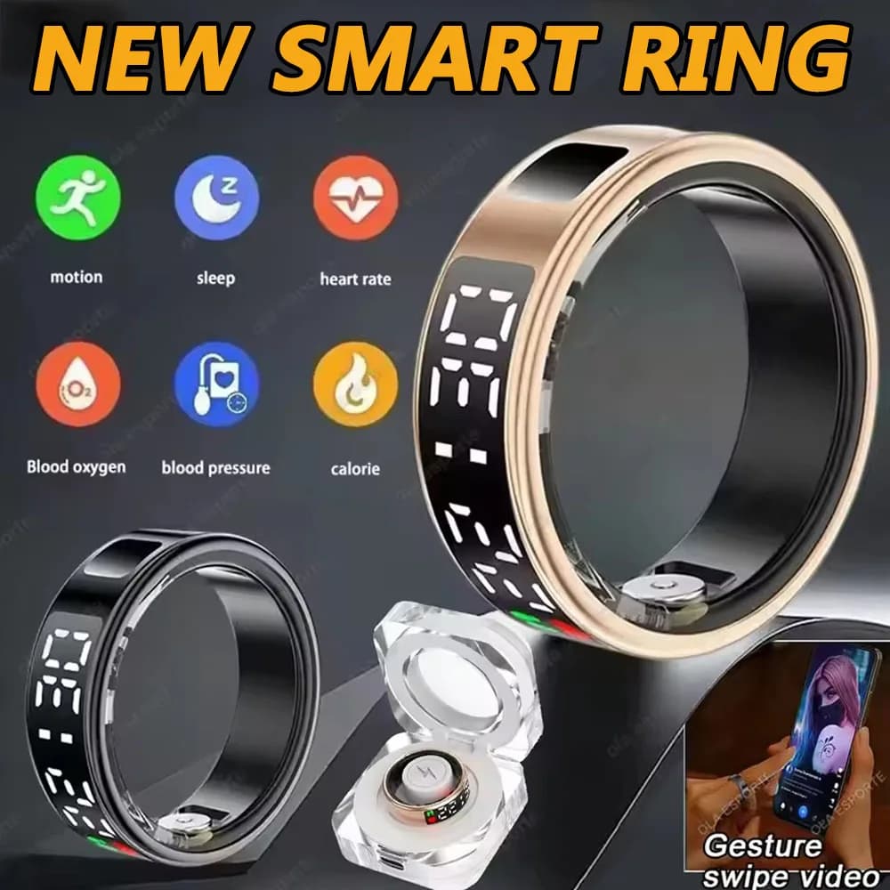 Anello intelligente per uomo donna Display a LED Frequenza cardiaca Monitoraggio dell'ossigeno nel sangue Modalità multi sport IP68 e 5ATM Impermeabile Pk SR08