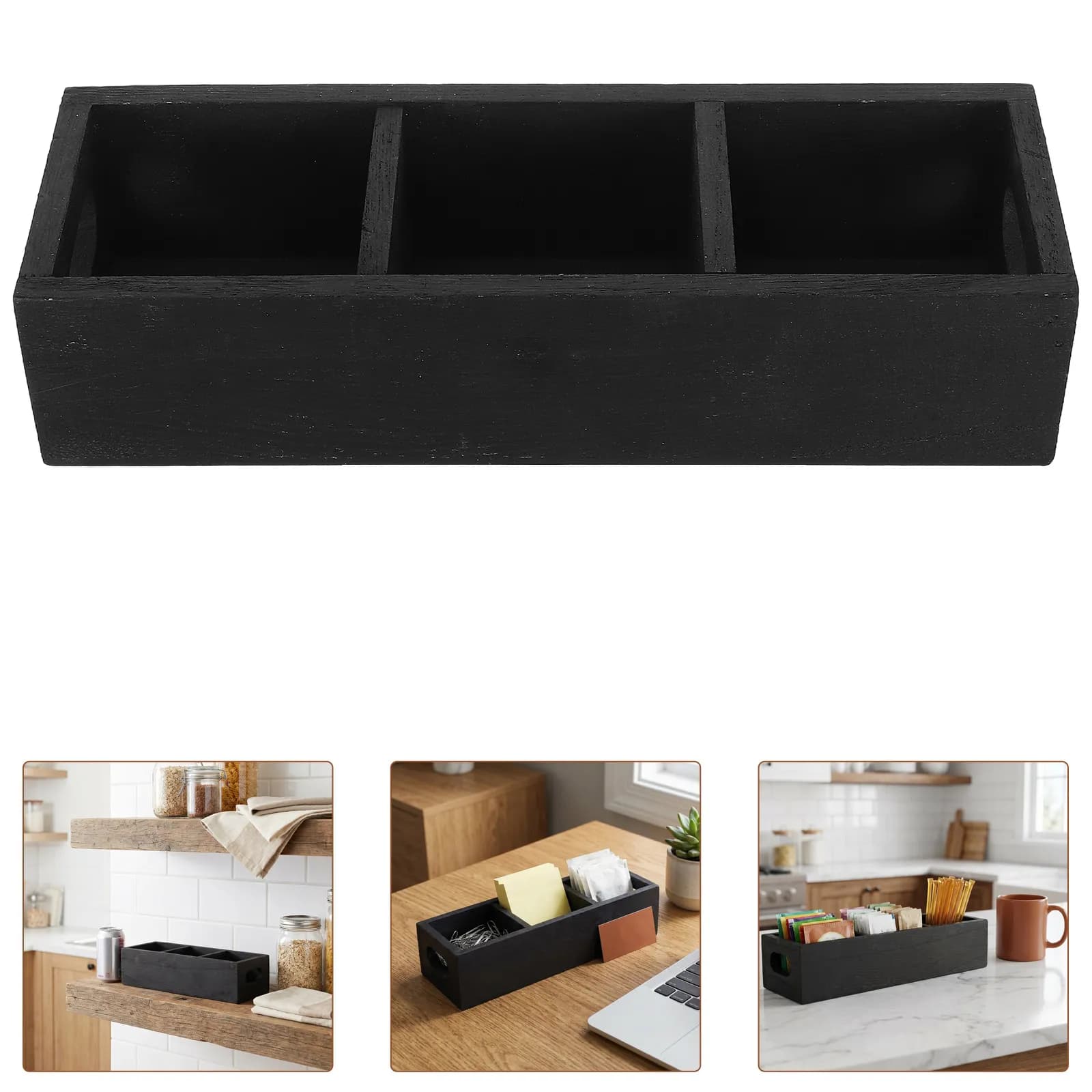 Wooden Storage Box 3 Compartment Organizer Practical Storage Cases Suitable For Storing Candy Sticky Notes Tea Bags And Remote