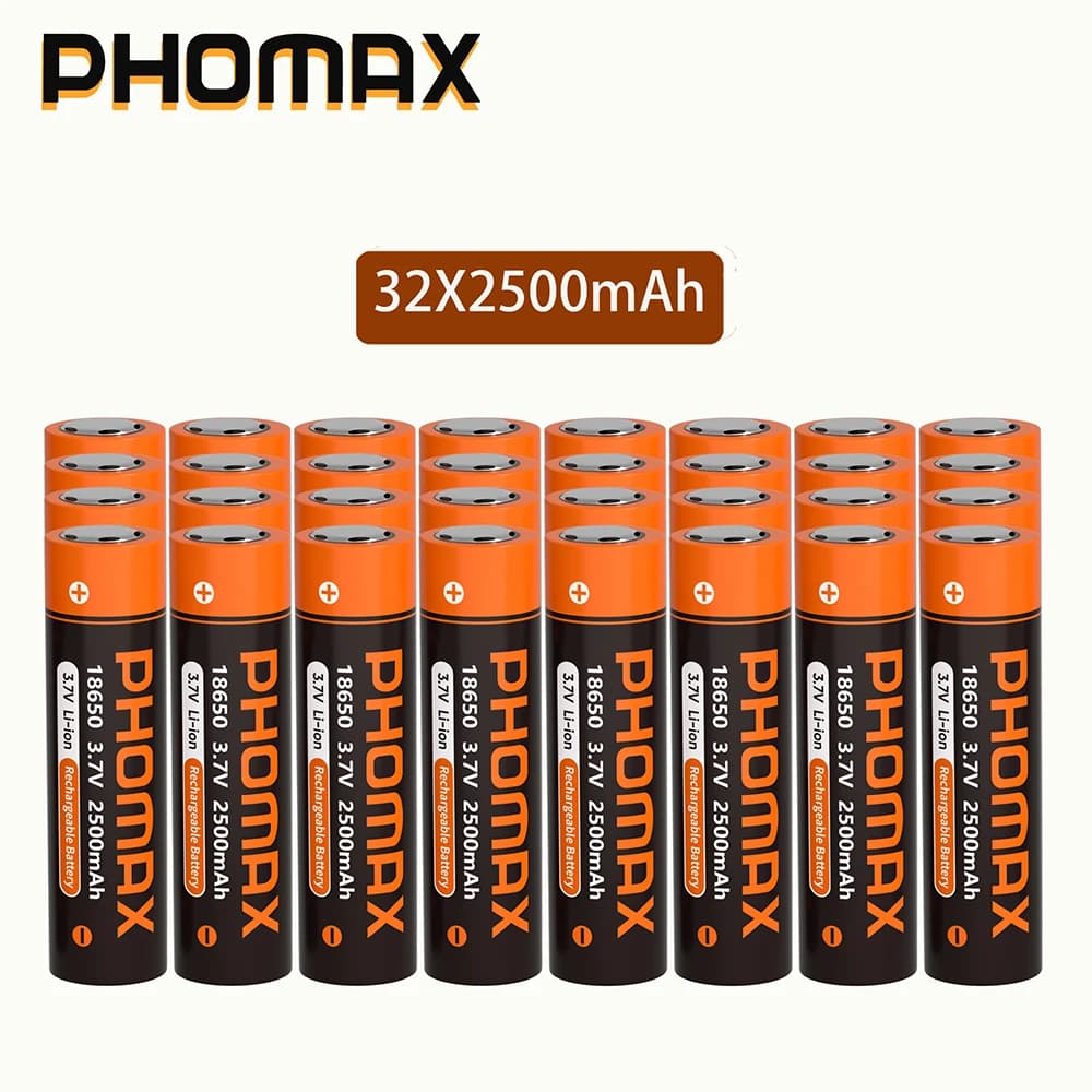 Batteria PHOMAX 18650 2500mAh 3.7V al Litio Ricaricabile con Caricabatterie Rapido LCD per Torce e Walkie-talkie