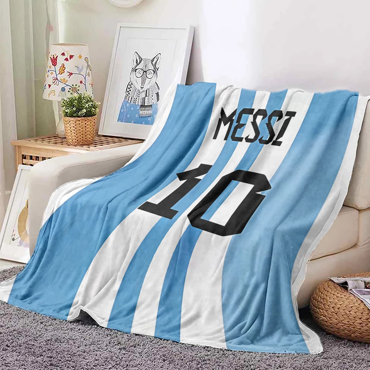 Four Seasons Universal Football Star MMMessi 10 Printed Blanket Bed Camping Sofa Fluffy Soft Blankets Microfiber Bedding