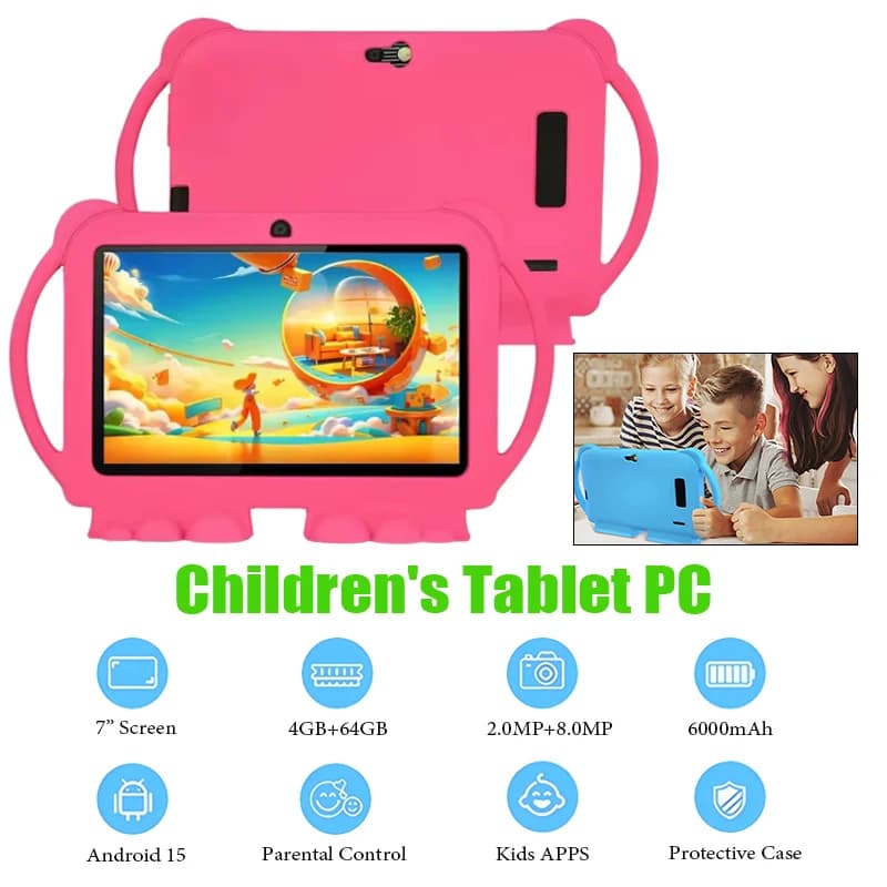 7 Inch Kids Tablet with Cartoon Proof Case 4GB RAM 64GB ROM Drawing & Learning 5G WiFi Portable Children's Education Tablet