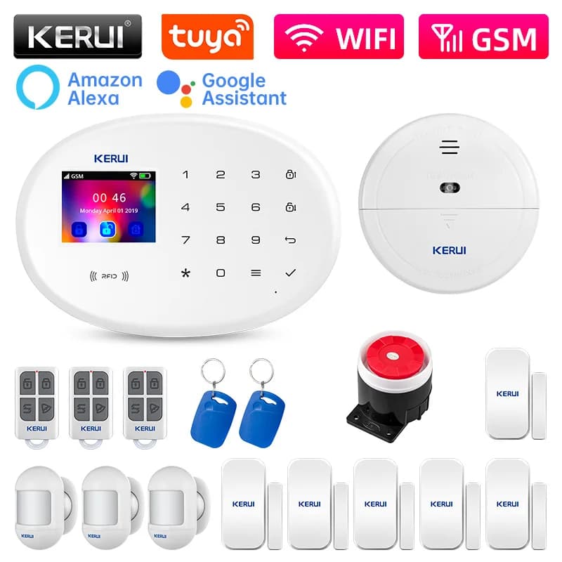 KERUI Sistema di allarme wireless GSM 2G con sensori di movimento, rilevatori di apertura porta, sirena di allarme, APP TUYA Smart, notifiche SMS